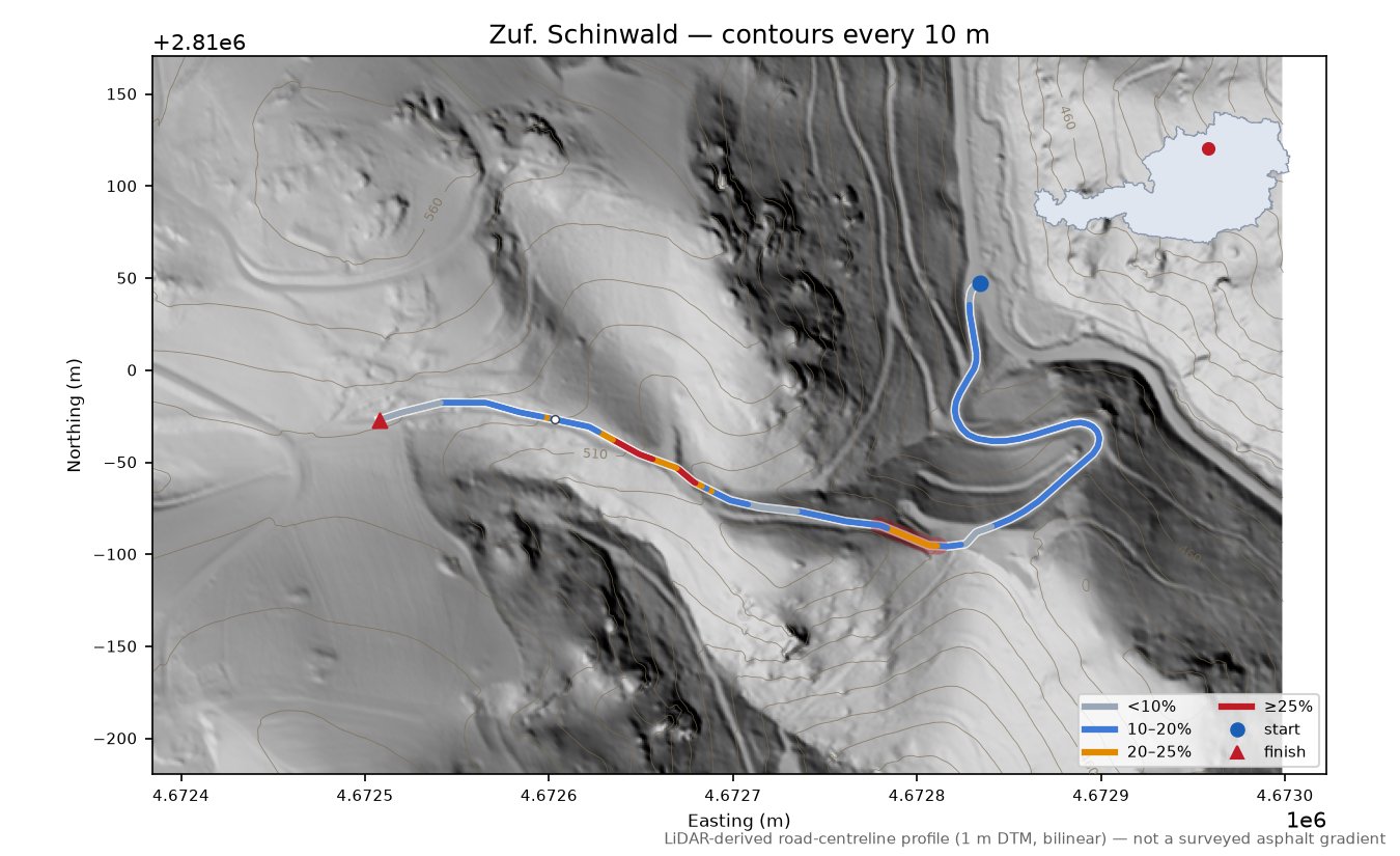Zuf. Schinwald LiDAR hillshade map with contours