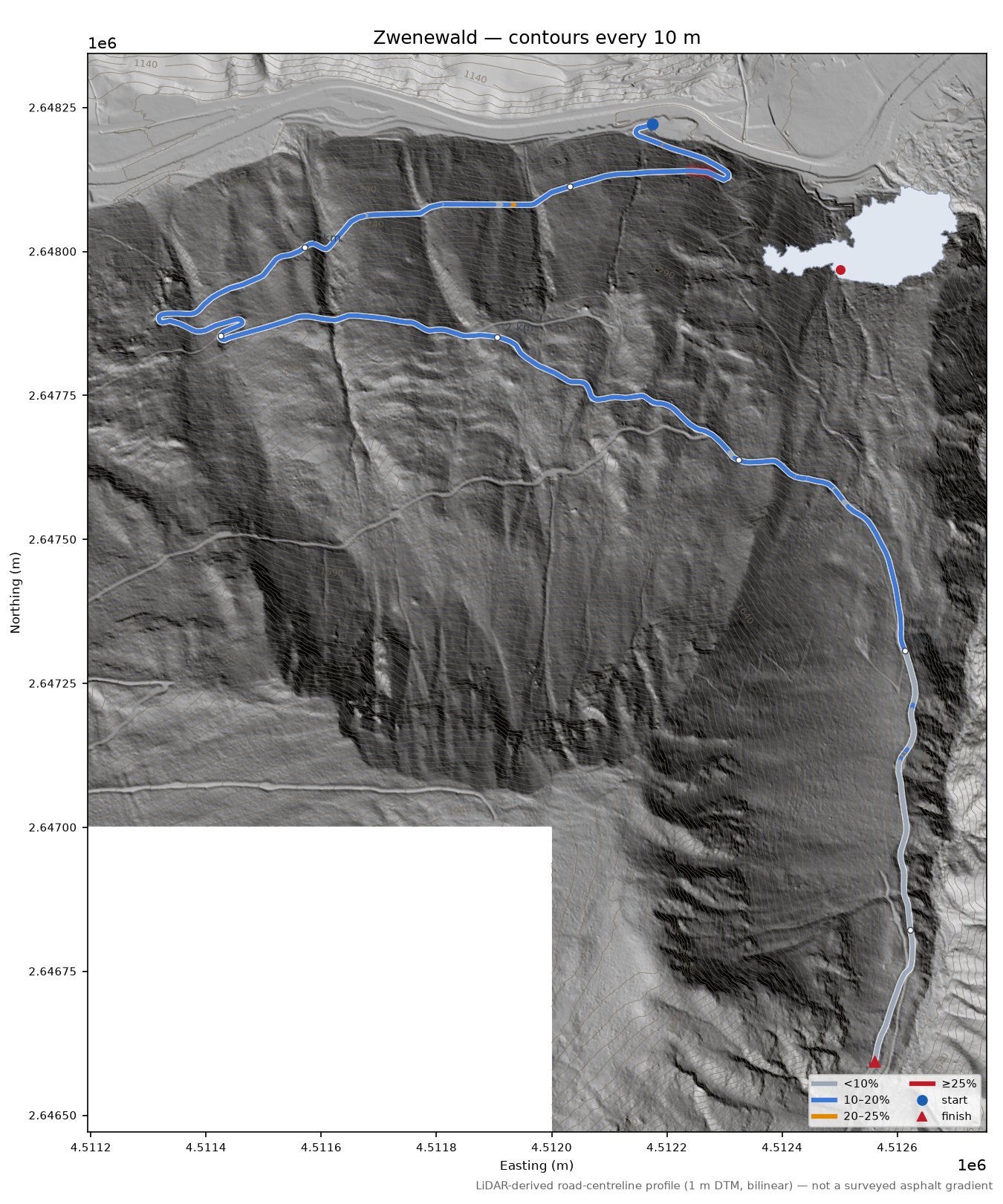 Zwenewald LiDAR hillshade map with contours