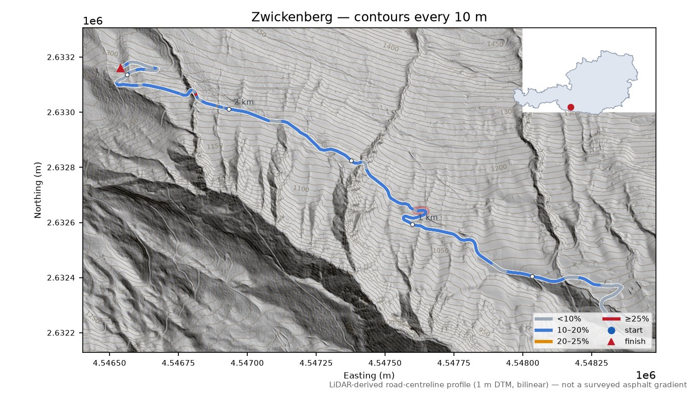 Zwickenberg LiDAR hillshade map with contours
