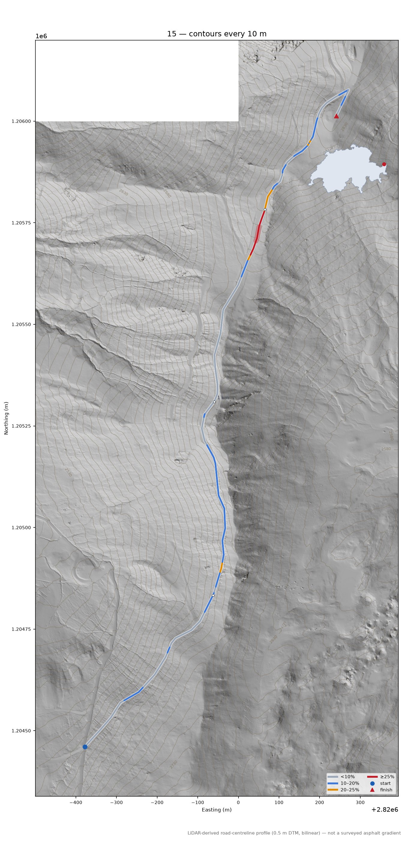 15 LiDAR hillshade map with contours