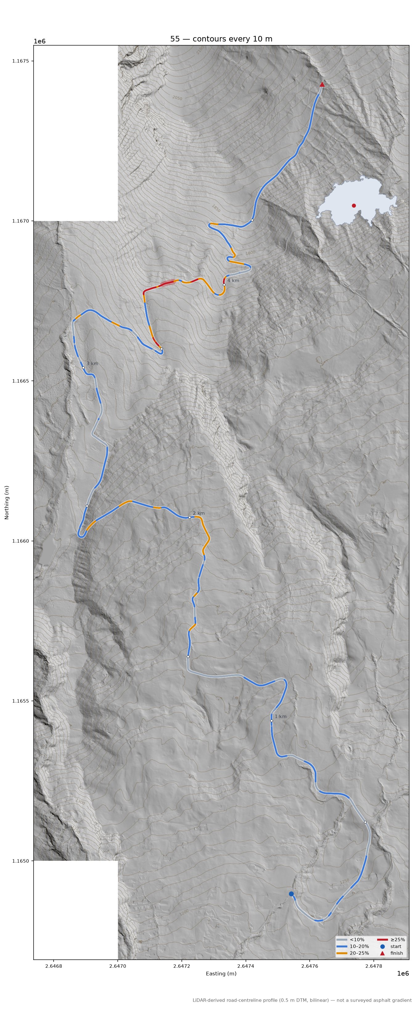 55 LiDAR hillshade map with contours