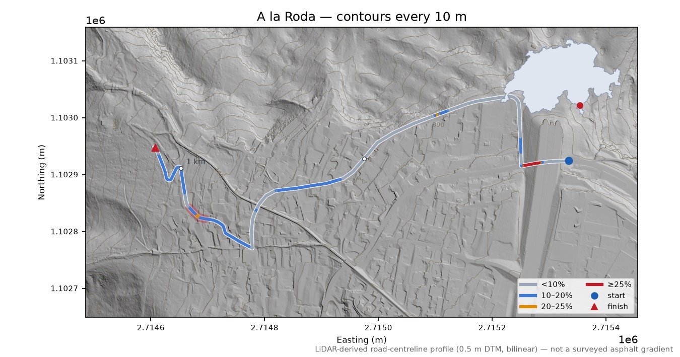 A la Roda LiDAR hillshade map with contours