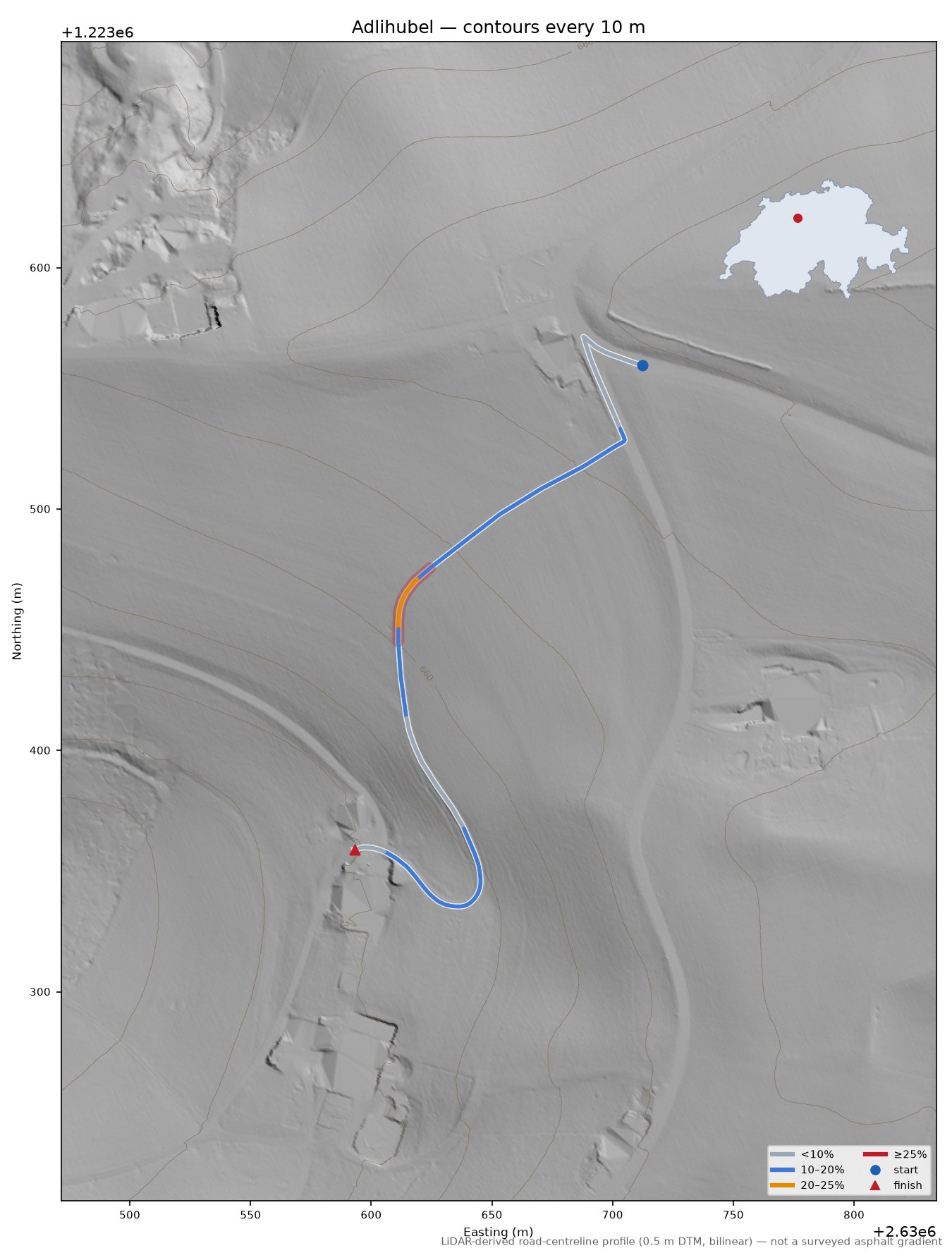 Adlihubel LiDAR hillshade map with contours