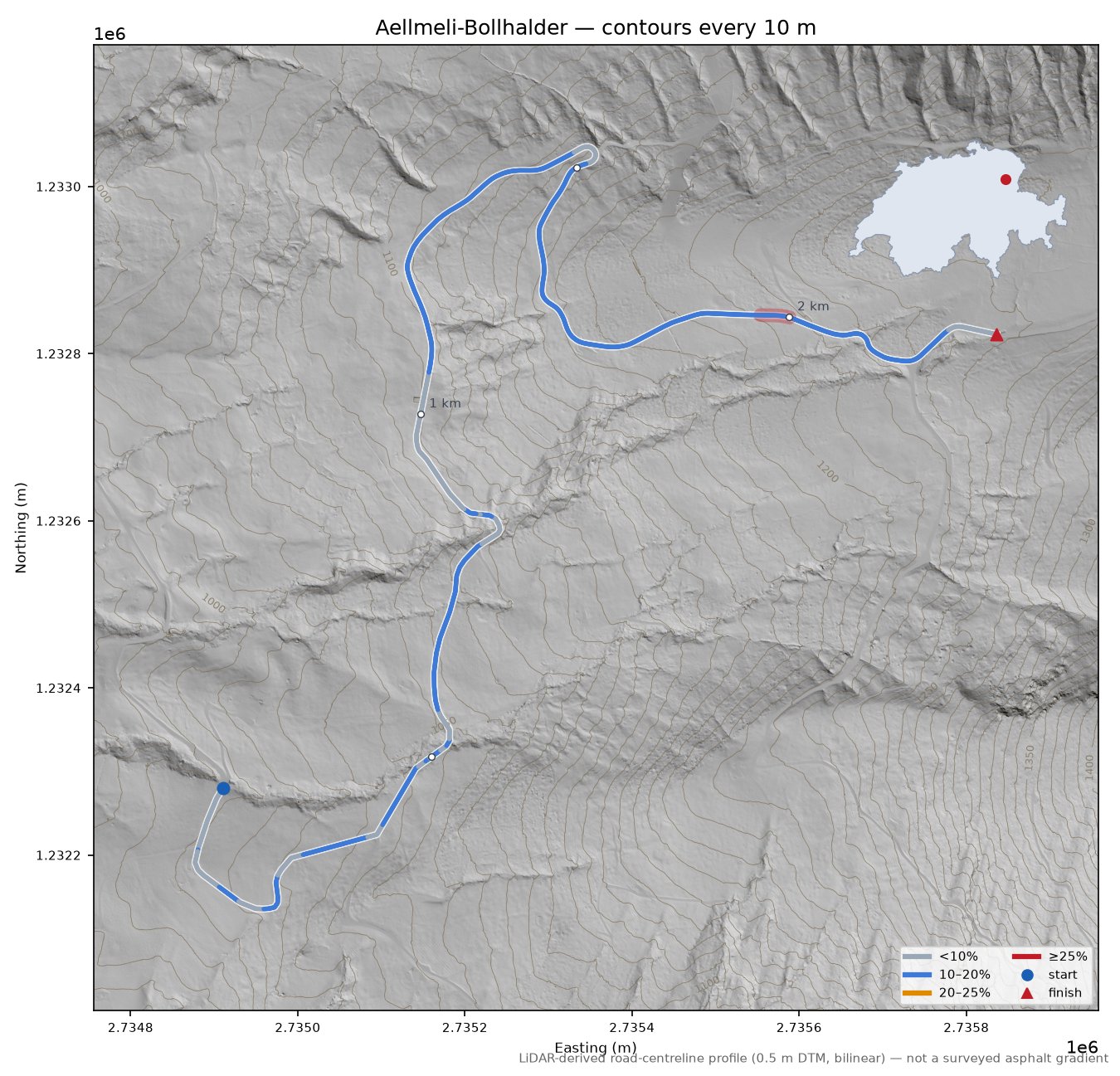 Aellmeli-Bollhalder LiDAR hillshade map with contours