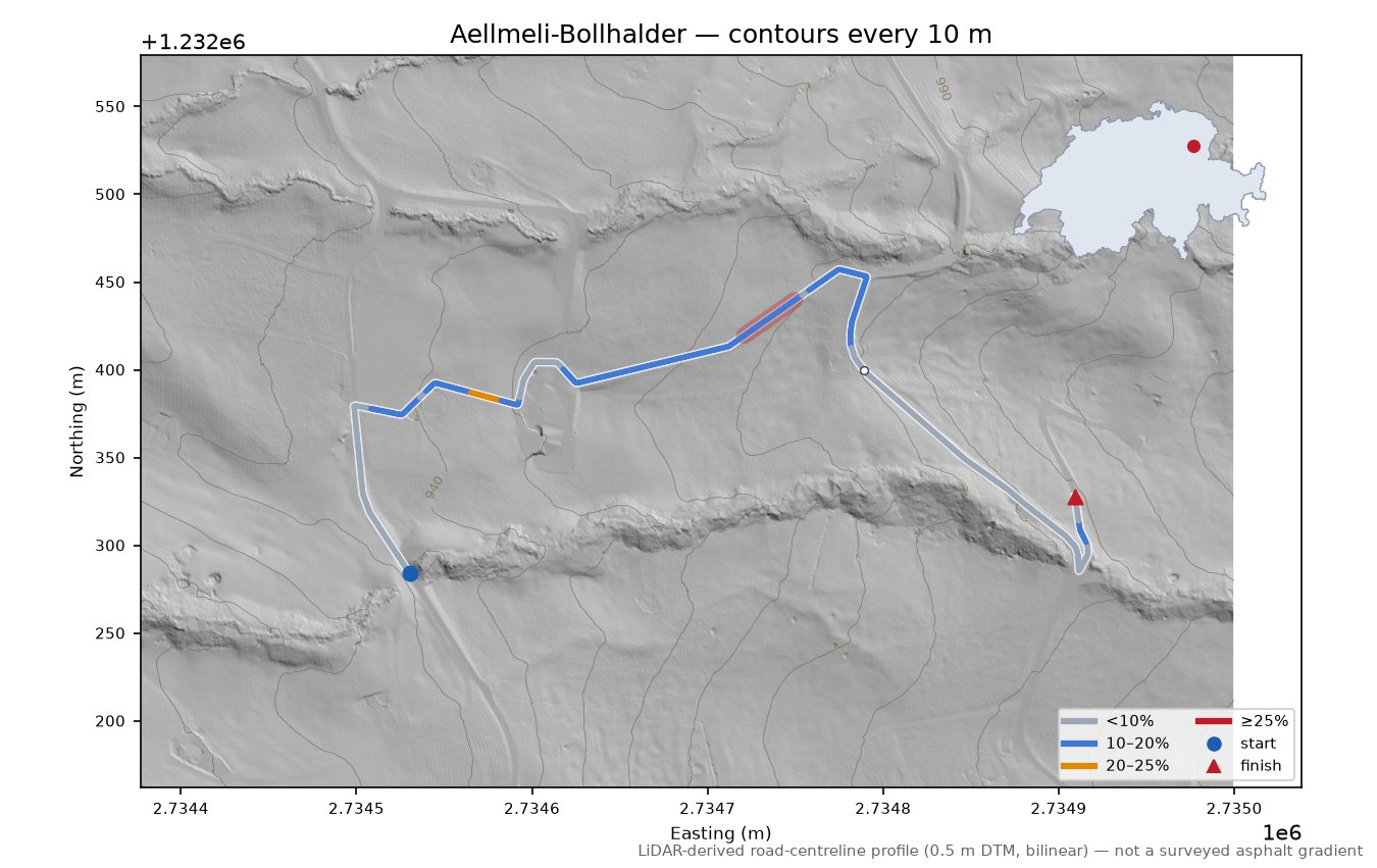 Aellmeli-Bollhalder LiDAR hillshade map with contours