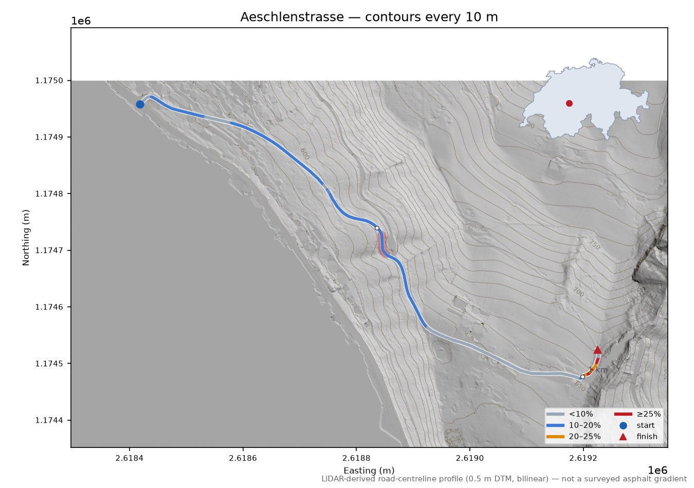 Aeschlenstrasse LiDAR hillshade map with contours