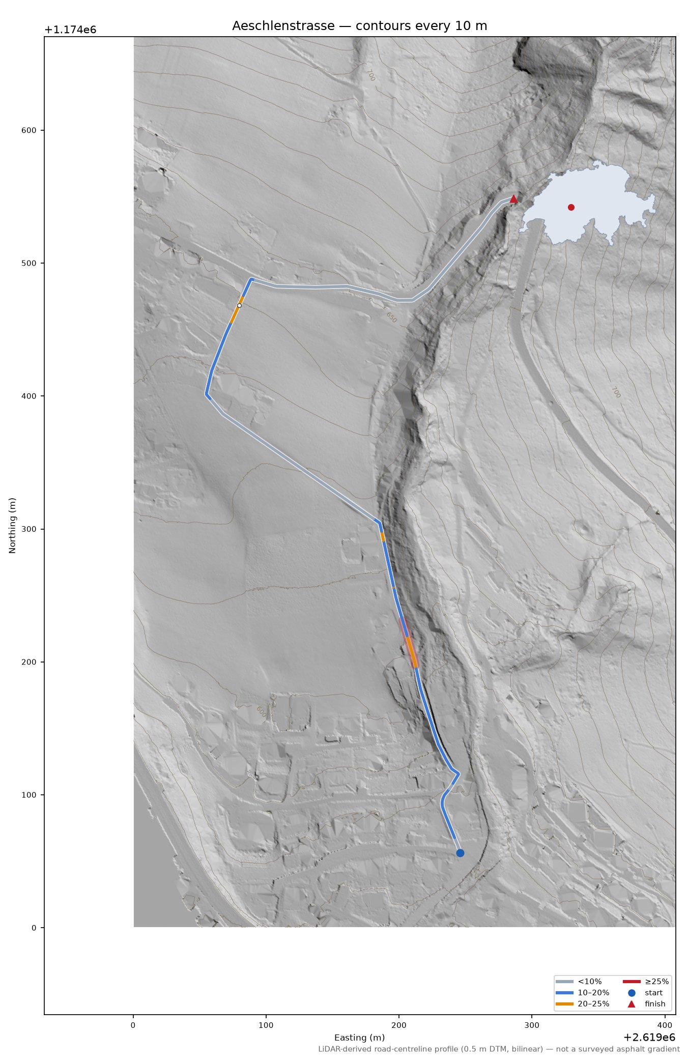 Aeschlenstrasse LiDAR hillshade map with contours