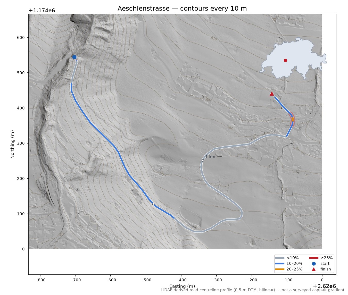 Aeschlenstrasse LiDAR hillshade map with contours