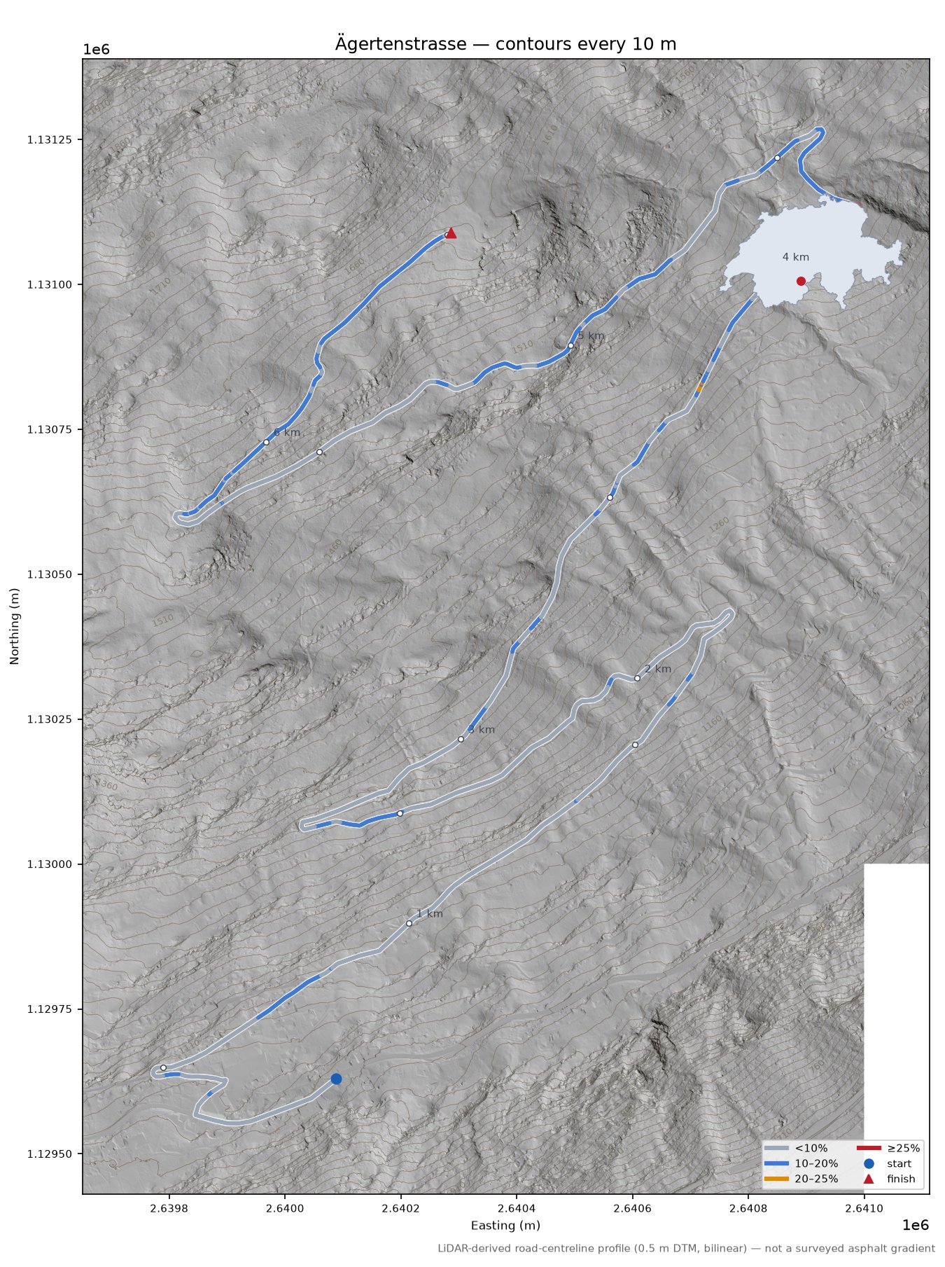 Ägertenstrasse LiDAR hillshade map with contours