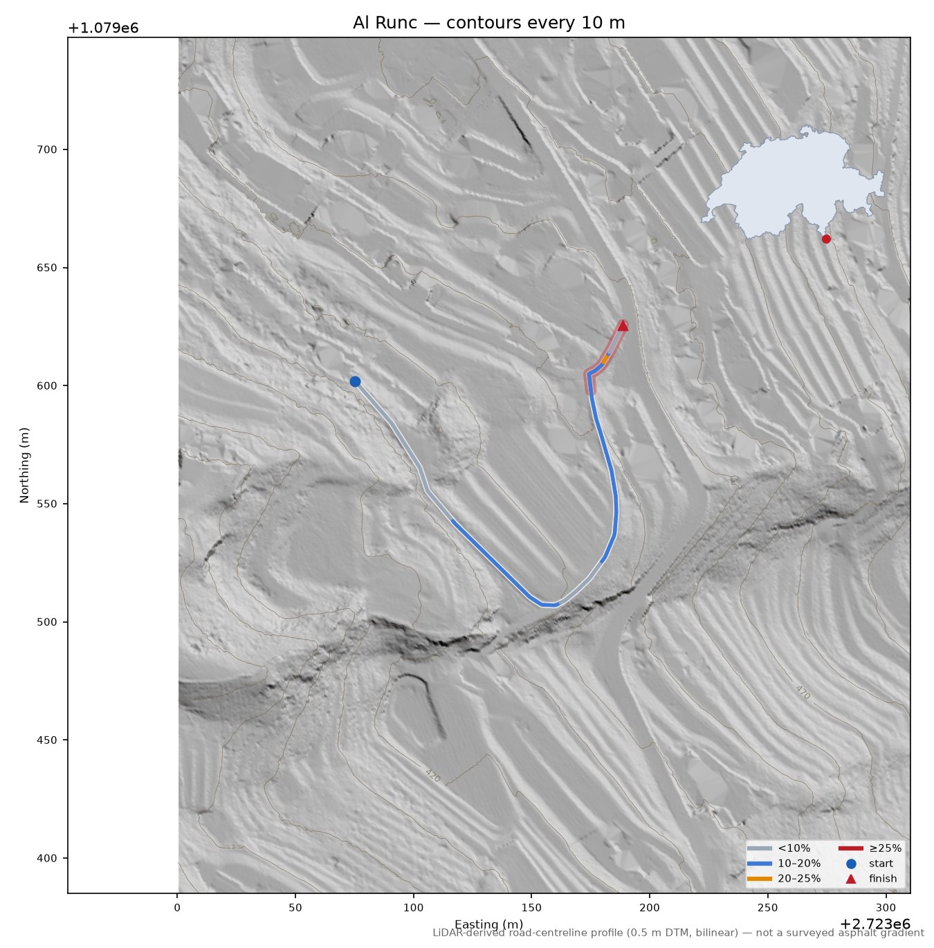 Al Runc LiDAR hillshade map with contours
