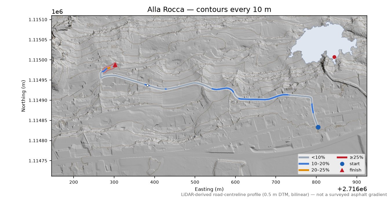 Alla Rocca LiDAR hillshade map with contours