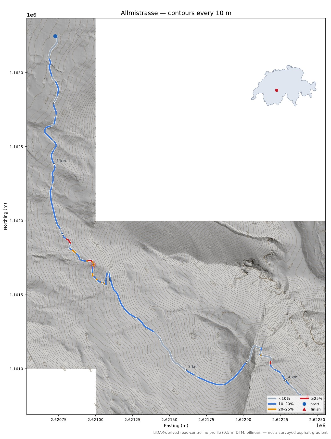 Allmistrasse LiDAR hillshade map with contours