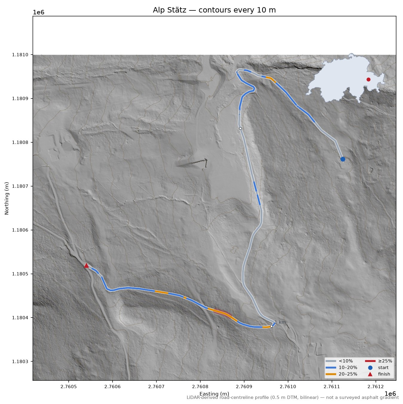 Alp Stätz LiDAR hillshade map with contours