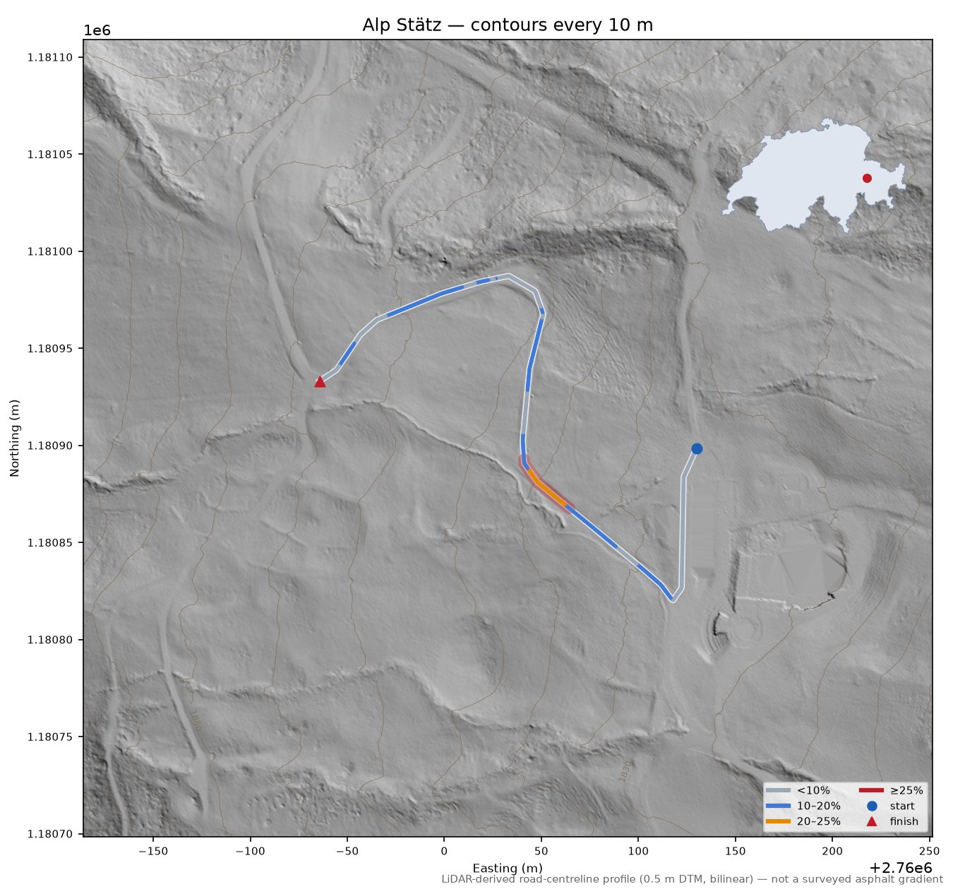 Alp Stätz LiDAR hillshade map with contours