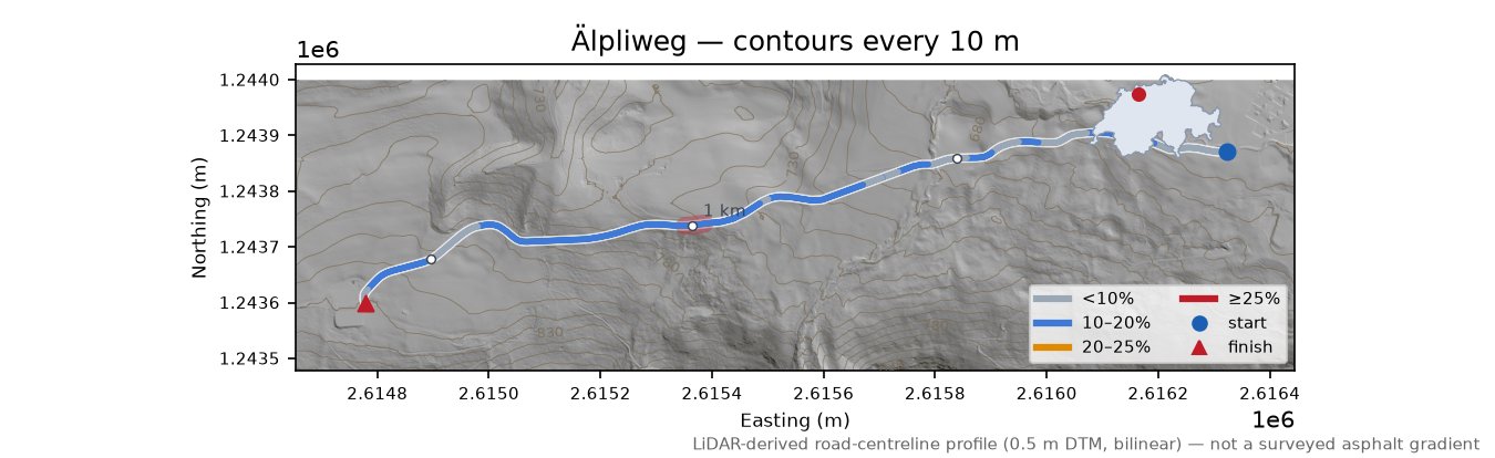 Älpliweg LiDAR hillshade map with contours