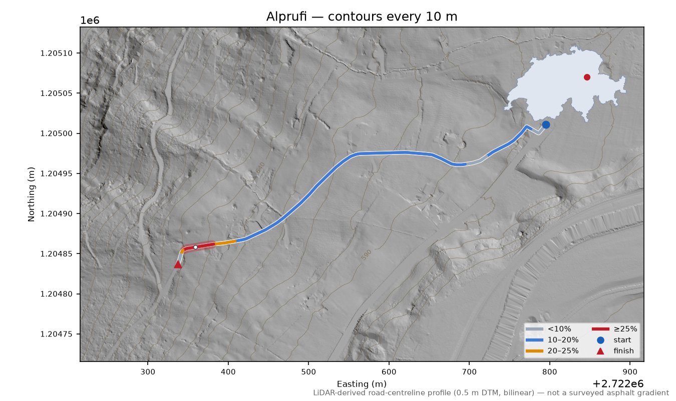 Alprufi LiDAR hillshade map with contours