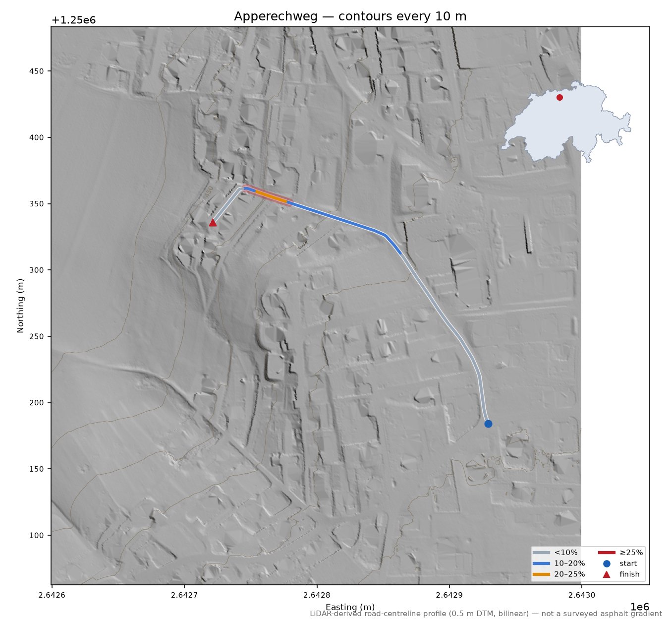 Apperechweg LiDAR hillshade map with contours