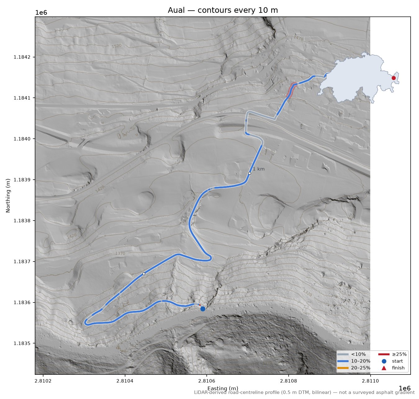 Aual LiDAR hillshade map with contours