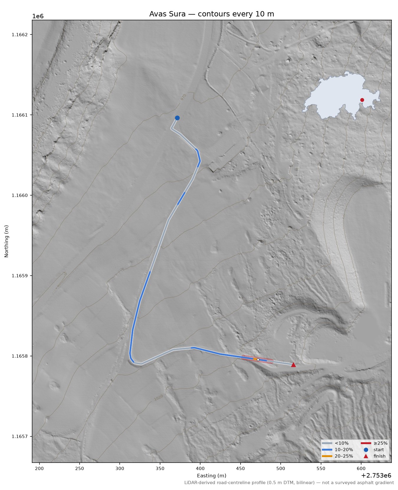 Avas Sura LiDAR hillshade map with contours