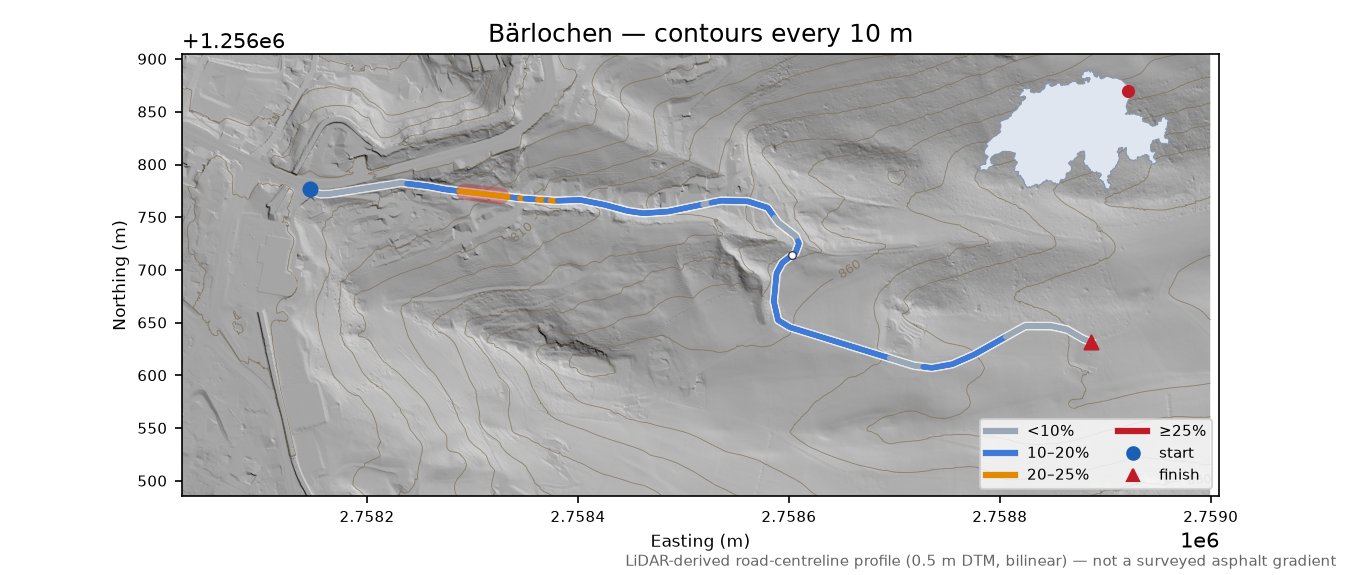 Bärlochen LiDAR hillshade map with contours