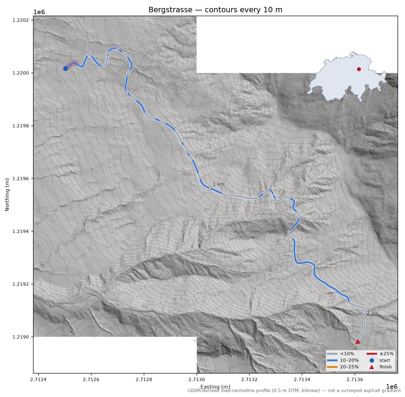 Bergstrasse LiDAR hillshade map with contours
