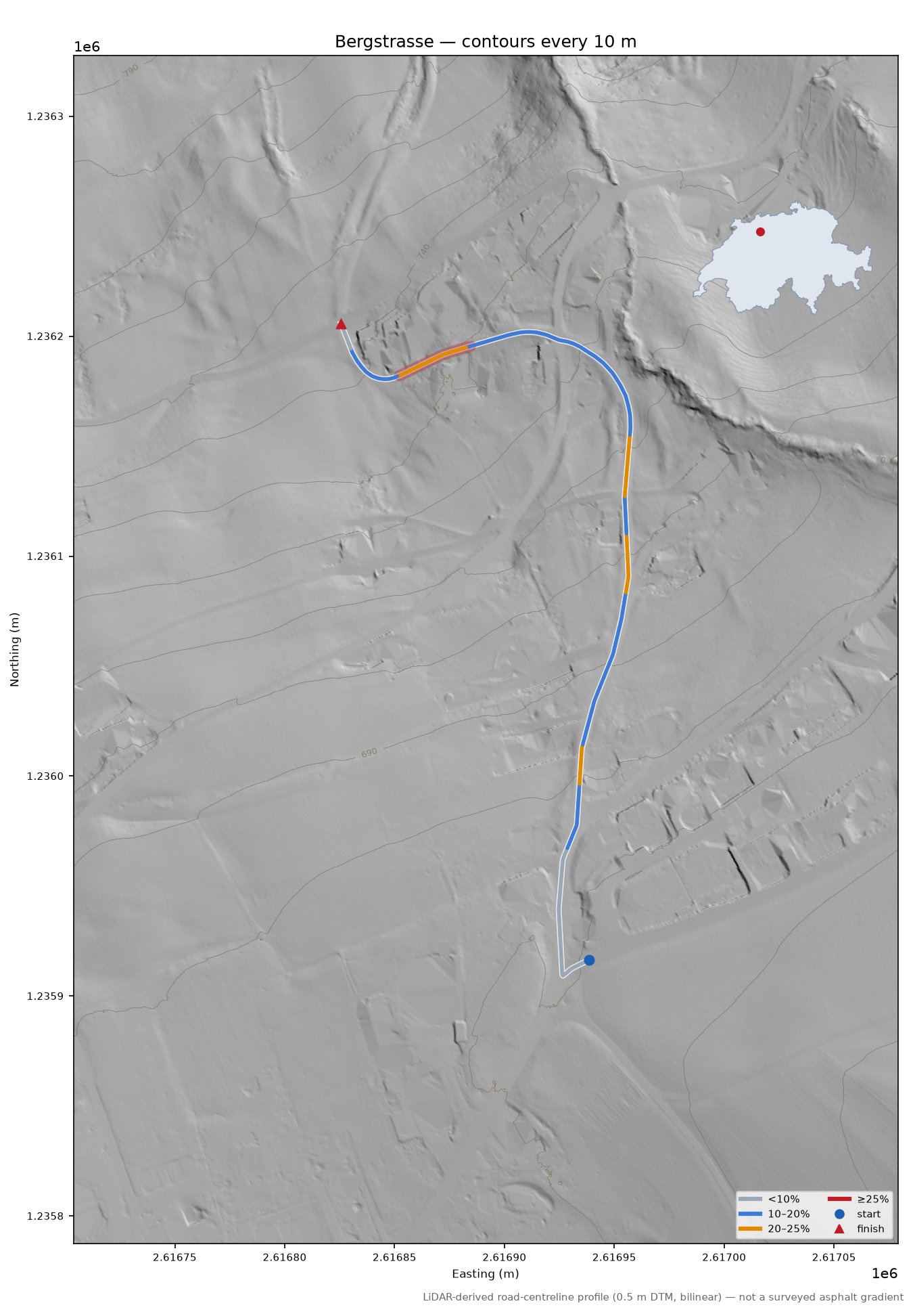 Bergstrasse LiDAR hillshade map with contours