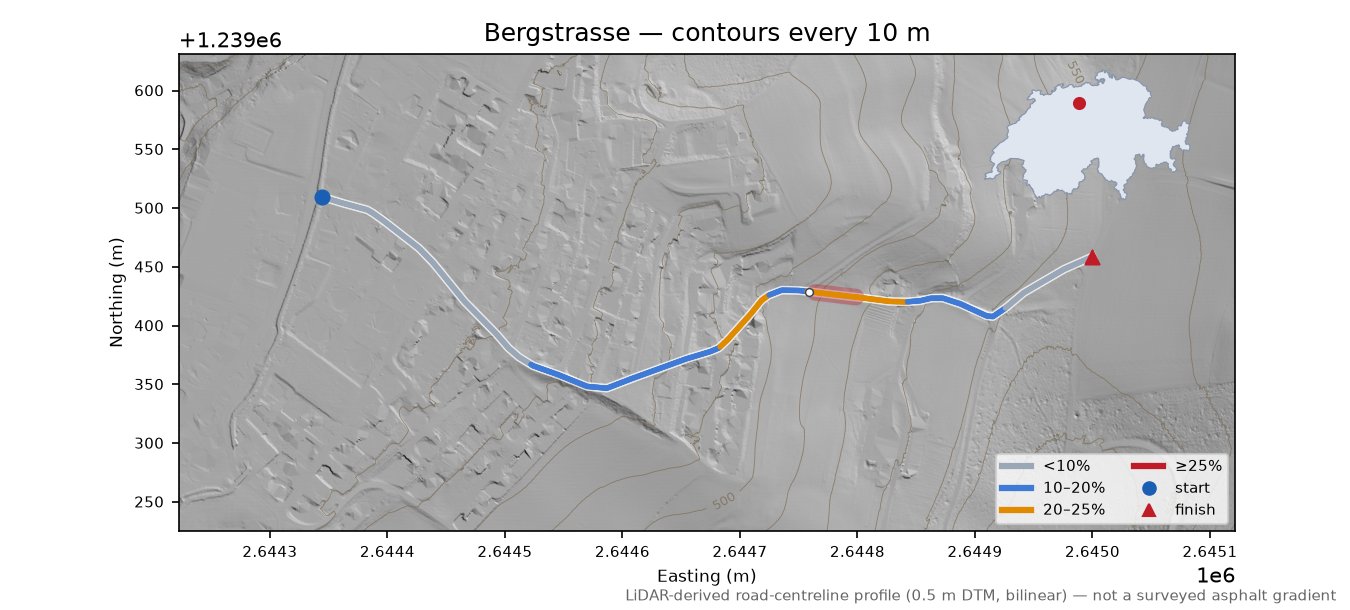 Bergstrasse LiDAR hillshade map with contours