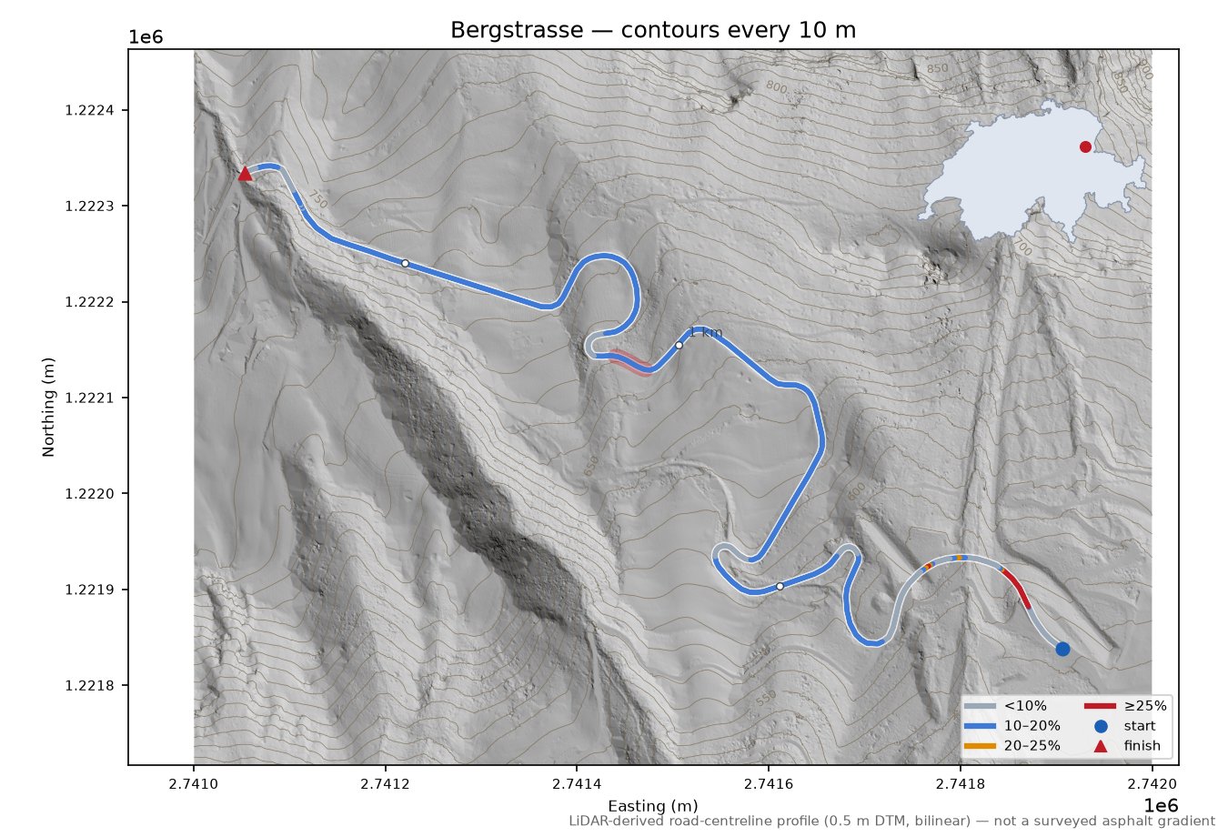 Bergstrasse LiDAR hillshade map with contours