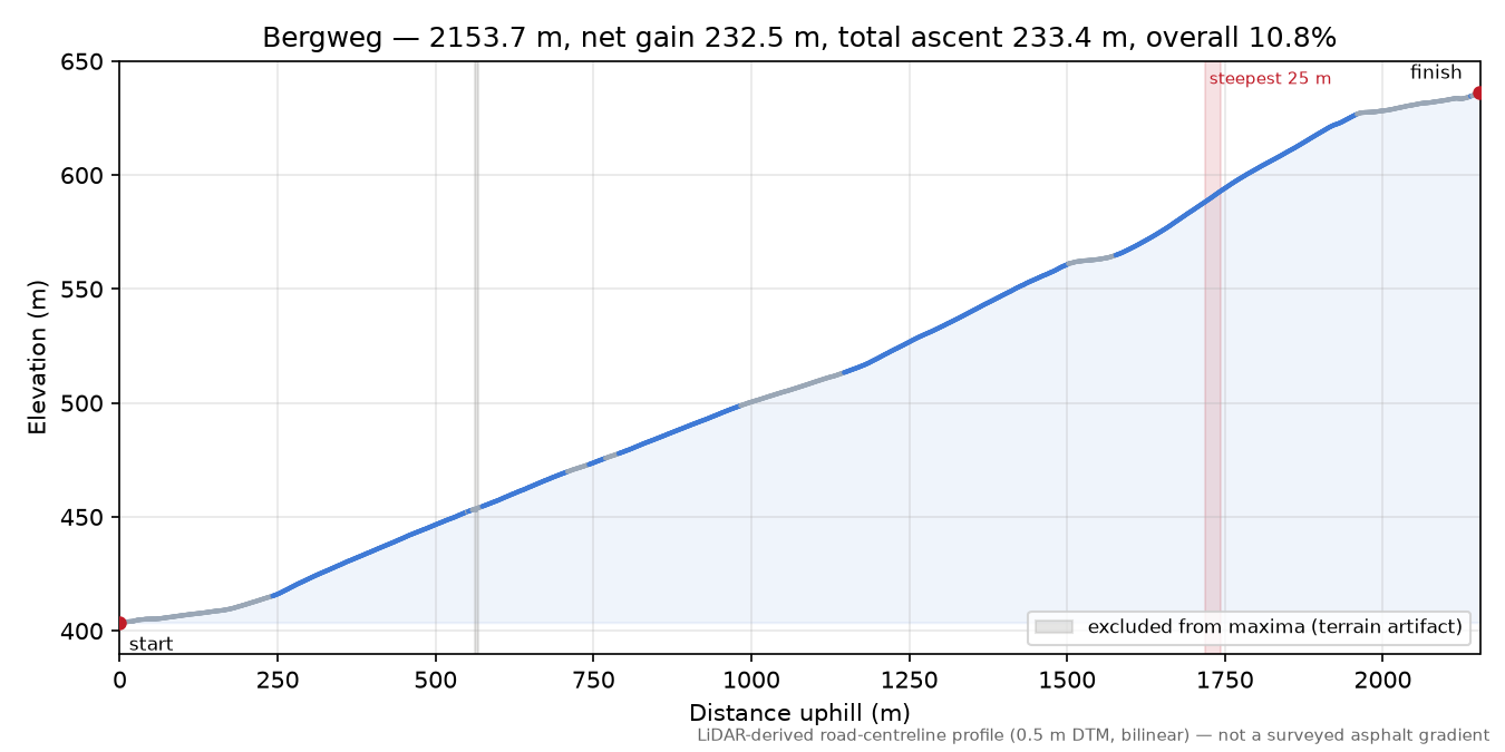 Bergweg elevation profile