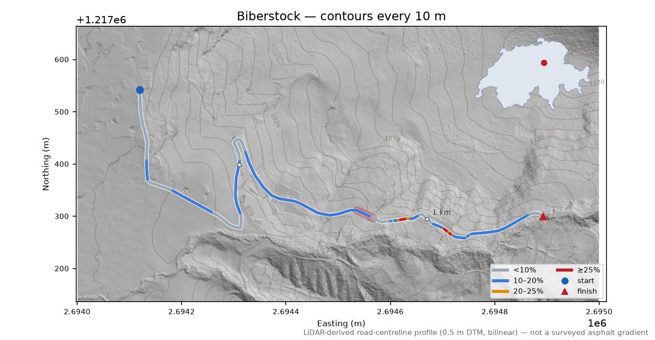 Biberstock LiDAR hillshade map with contours