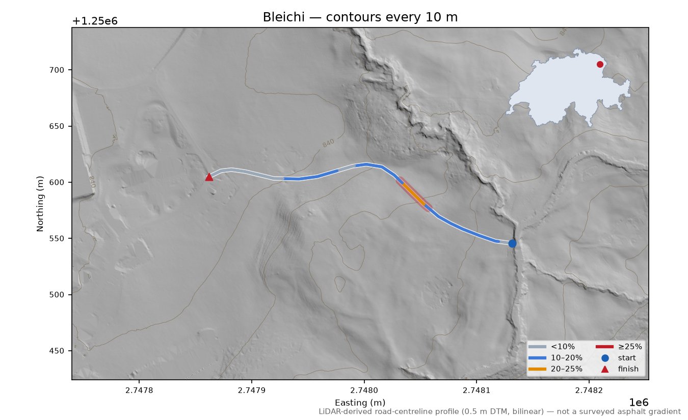Bleichi LiDAR hillshade map with contours