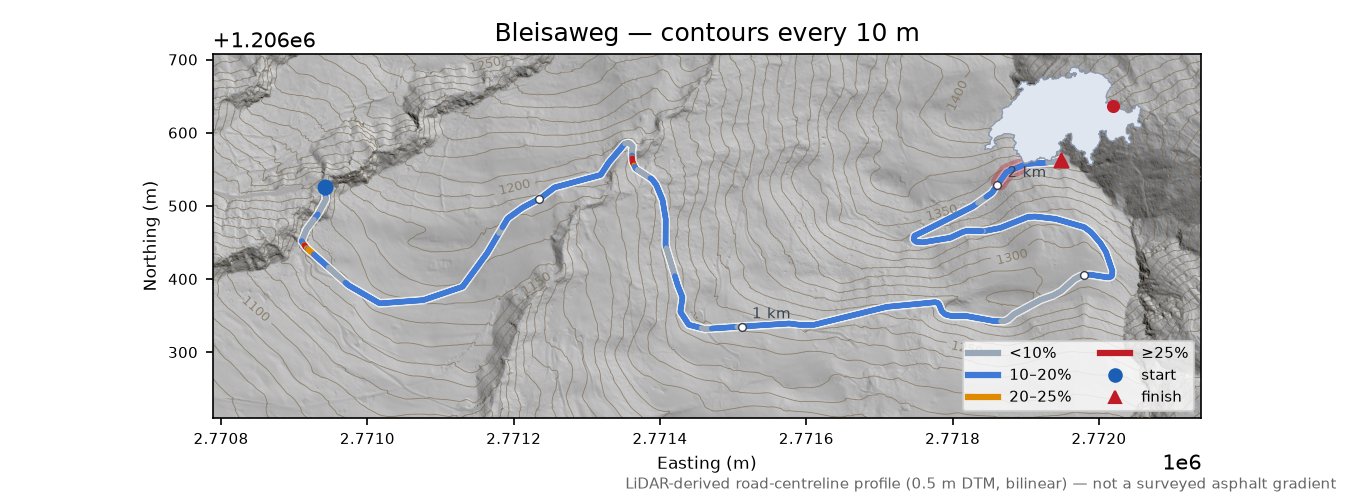Bleisaweg LiDAR hillshade map with contours