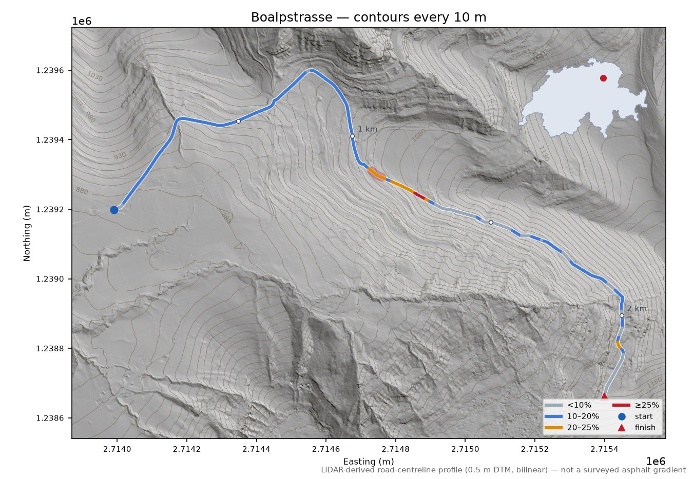 Boalpstrasse LiDAR hillshade map with contours