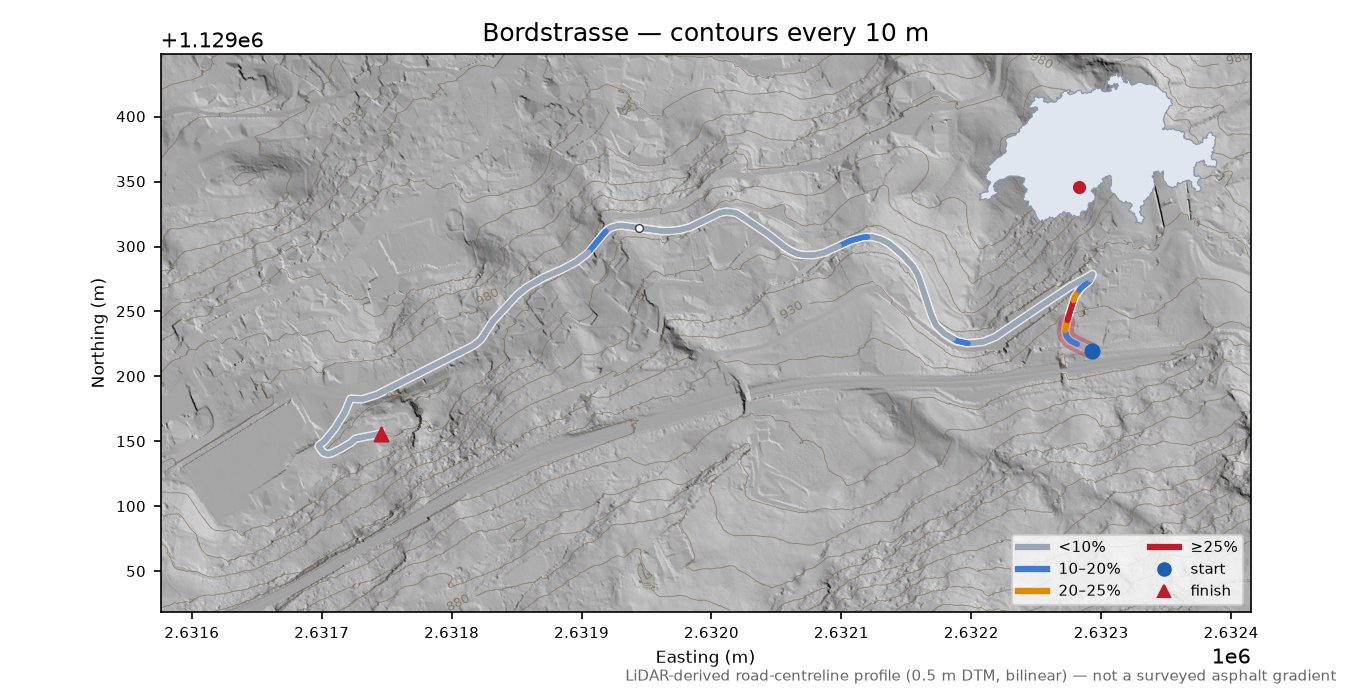 Bordstrasse LiDAR hillshade map with contours