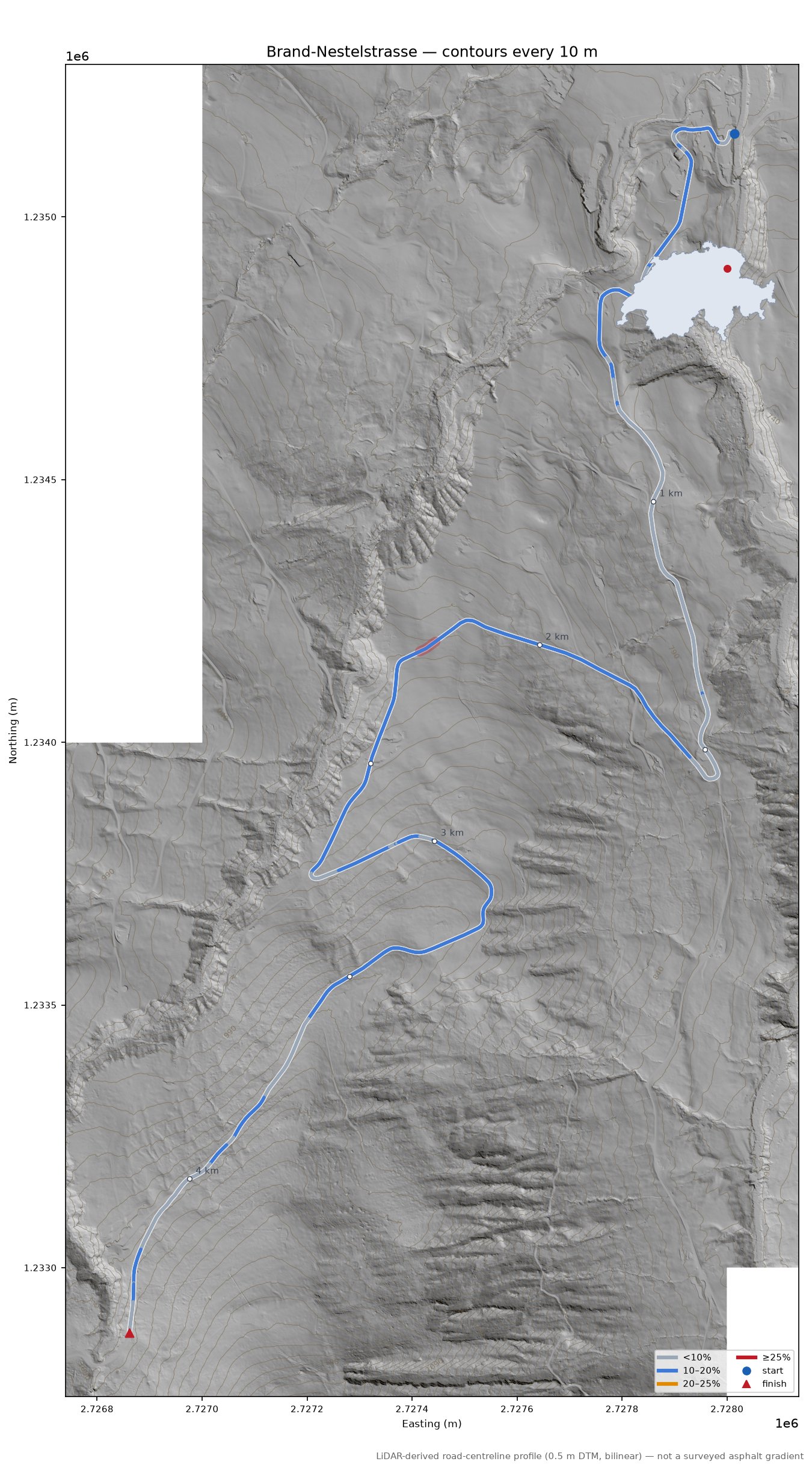 Brand-Nestelstrasse LiDAR hillshade map with contours