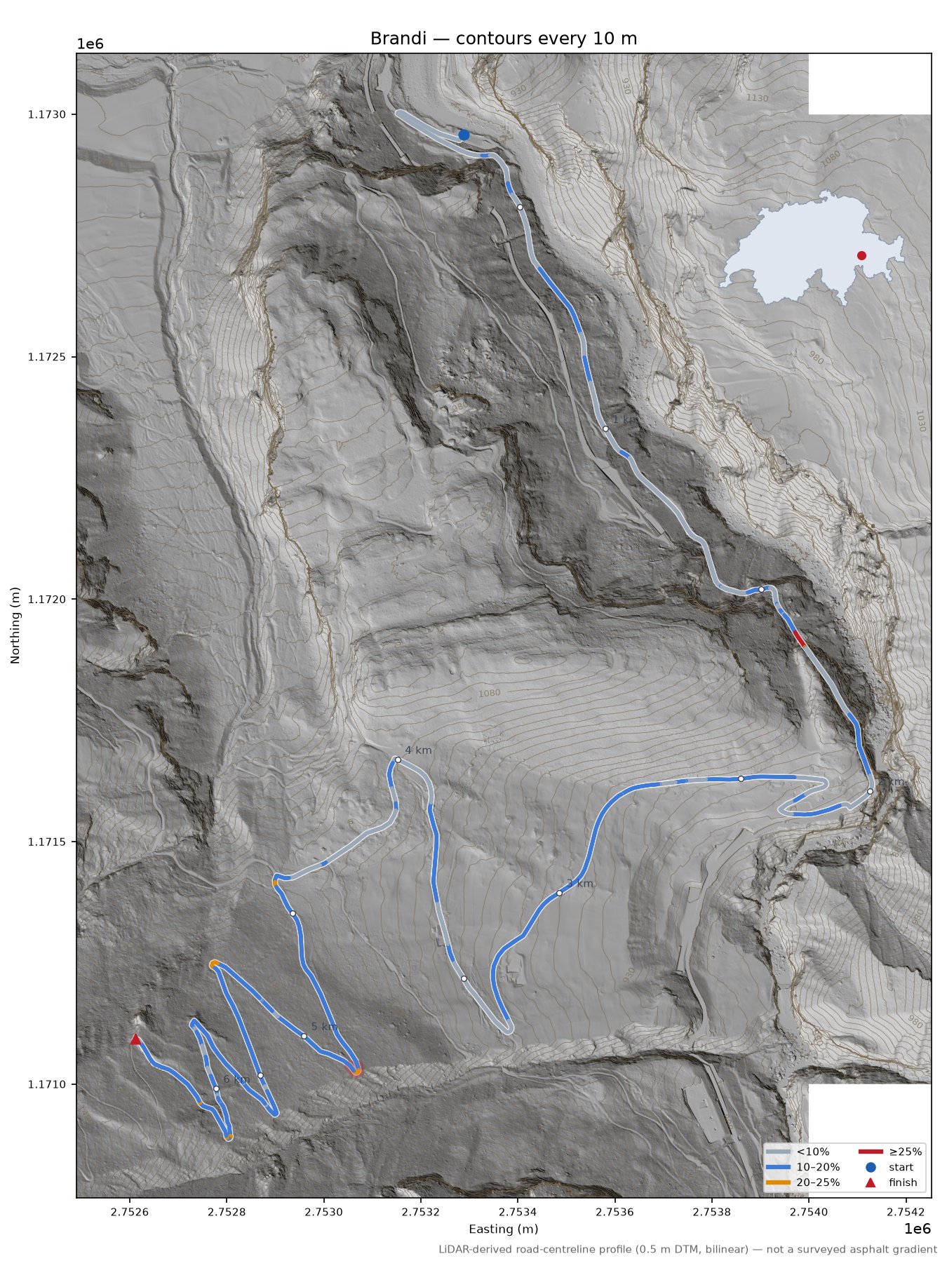 Brandi LiDAR hillshade map with contours