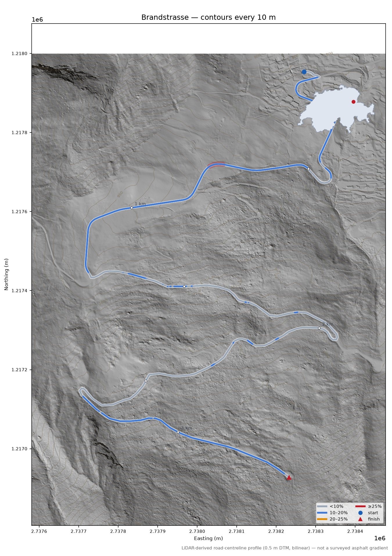 Brandstrasse LiDAR hillshade map with contours