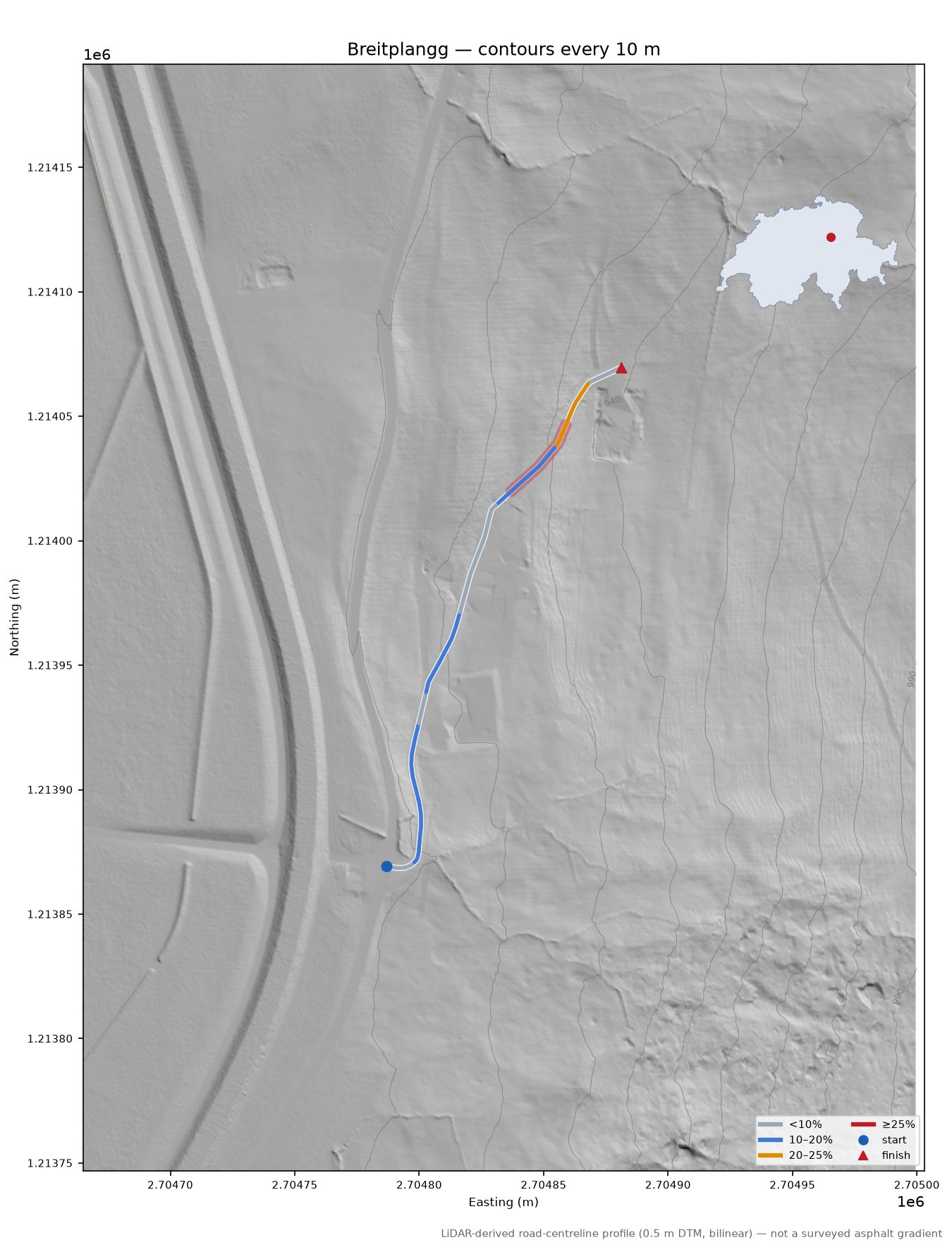 Breitplangg LiDAR hillshade map with contours