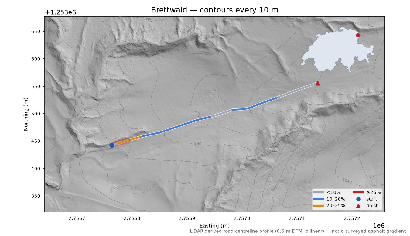 Brettwald LiDAR hillshade map with contours