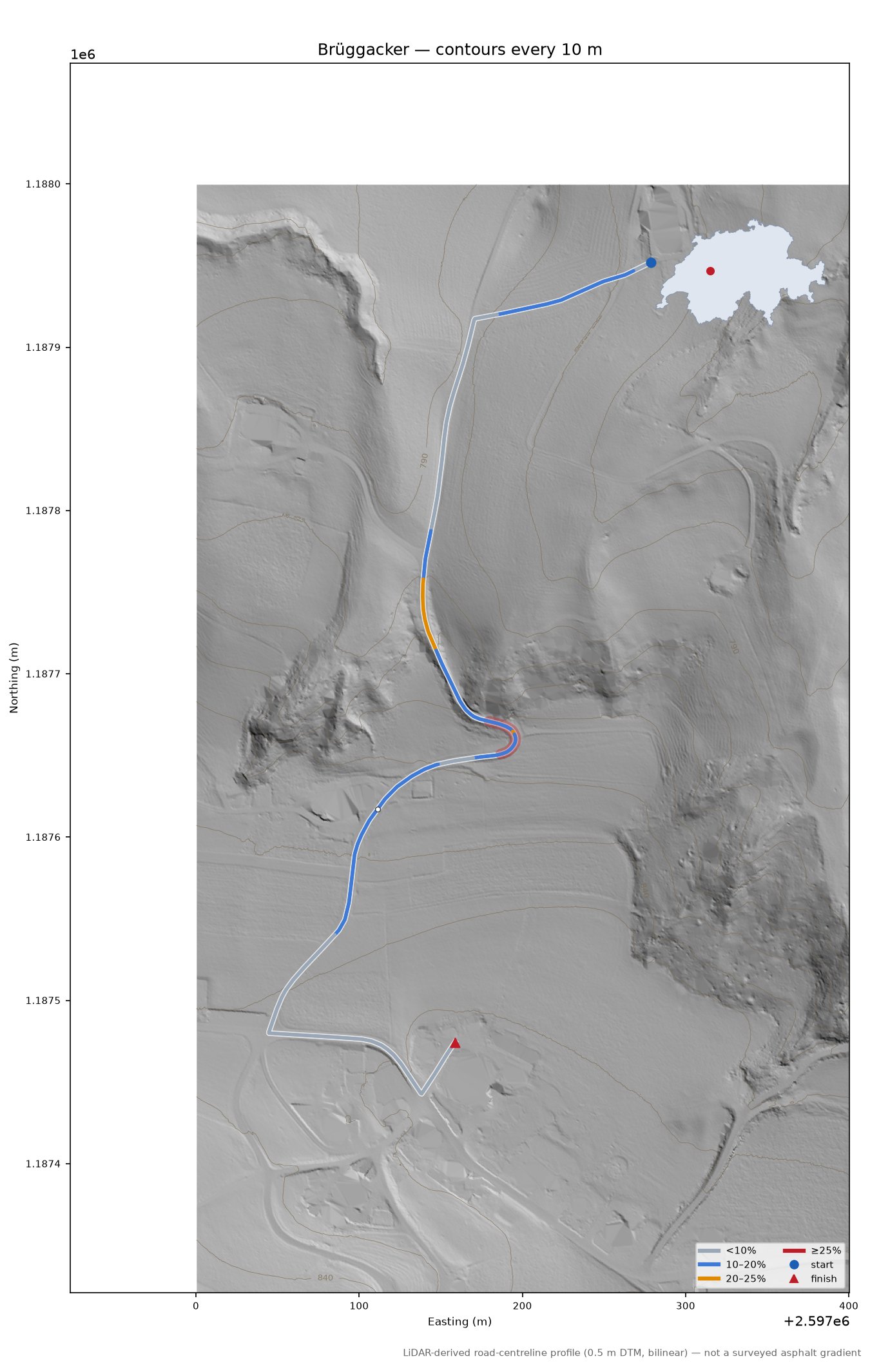 Brüggacker LiDAR hillshade map with contours