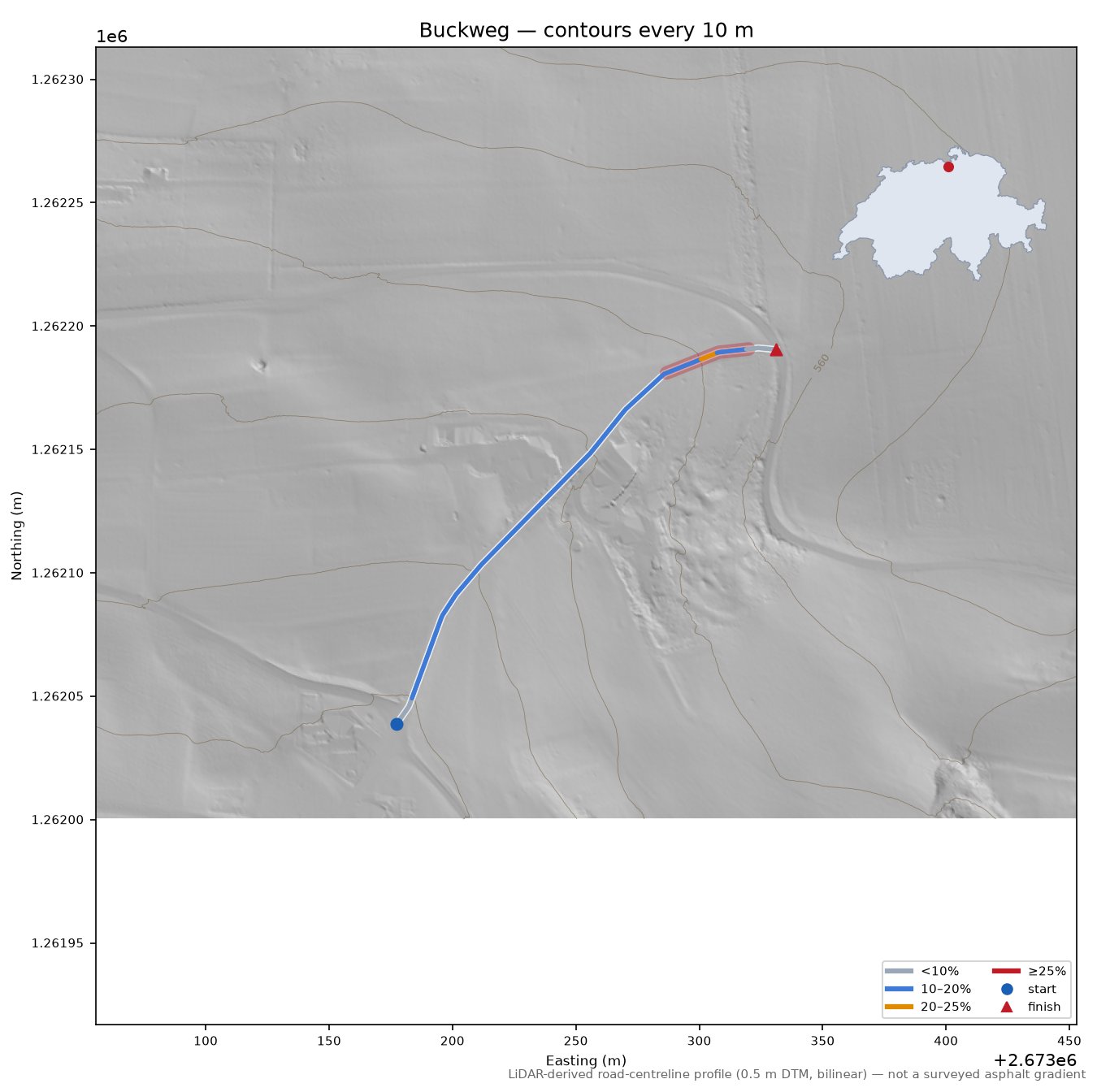 Buckweg LiDAR hillshade map with contours