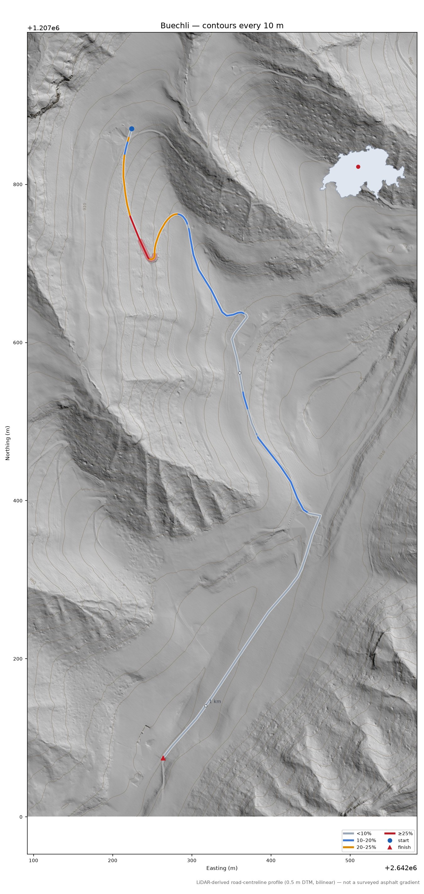 Buechli LiDAR hillshade map with contours