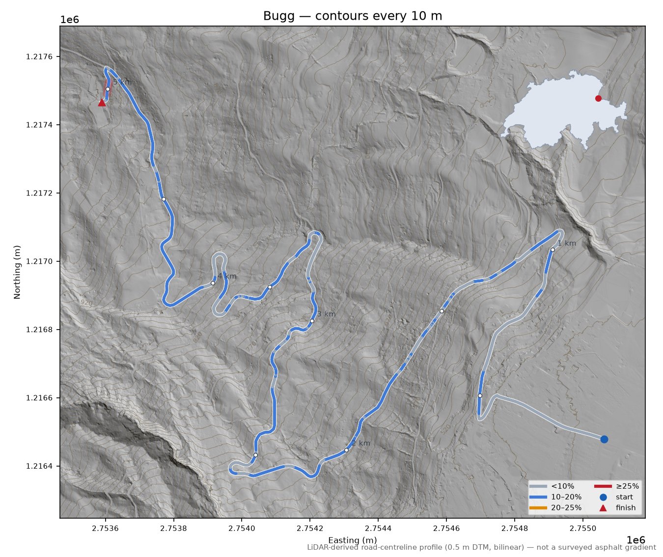 Bugg LiDAR hillshade map with contours
