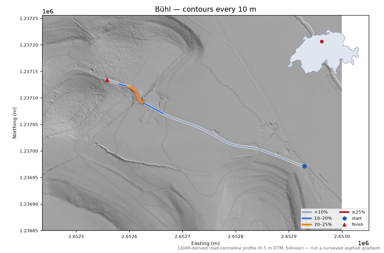 Bühl LiDAR hillshade map with contours