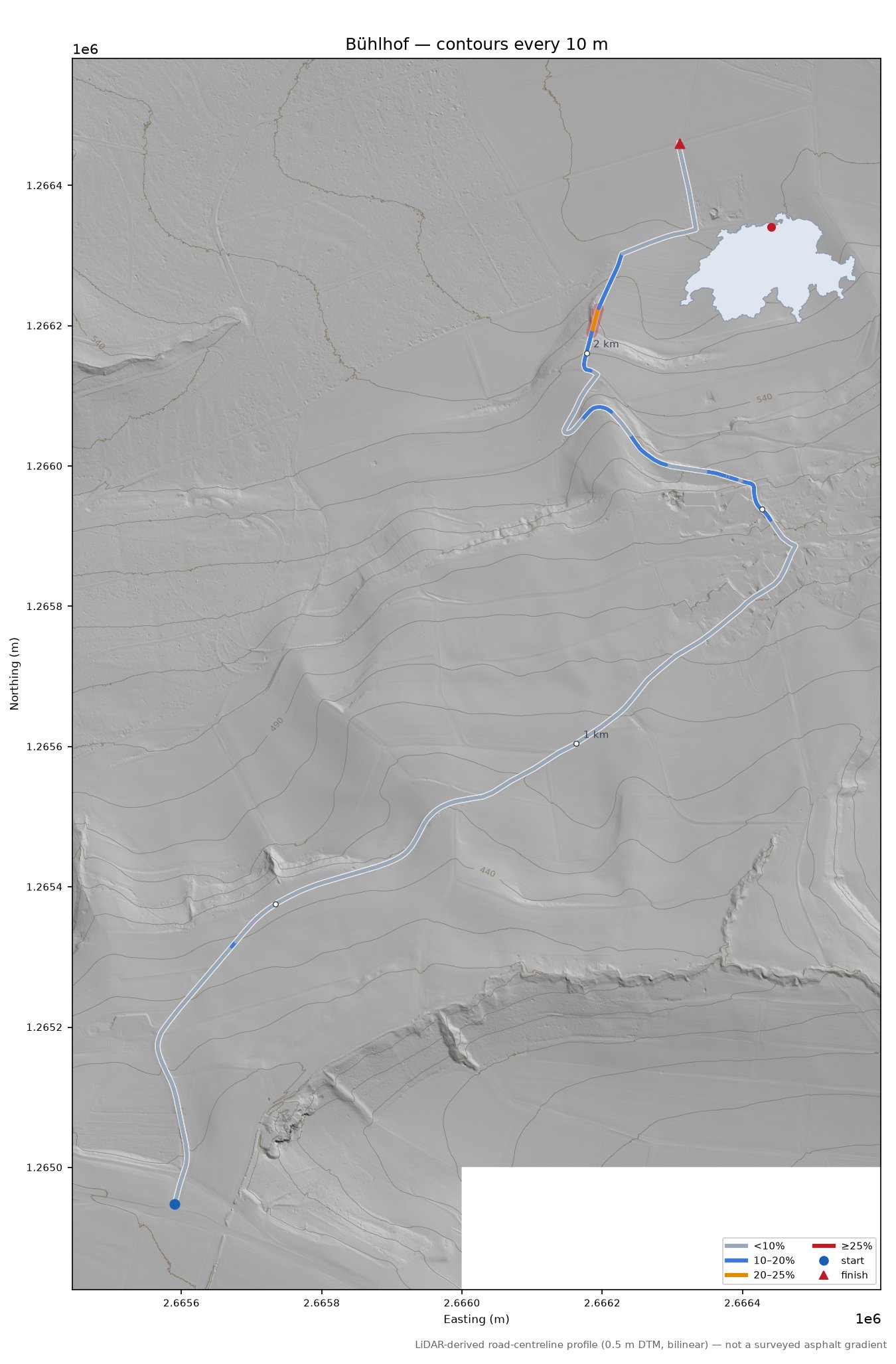 Bühlhof LiDAR hillshade map with contours