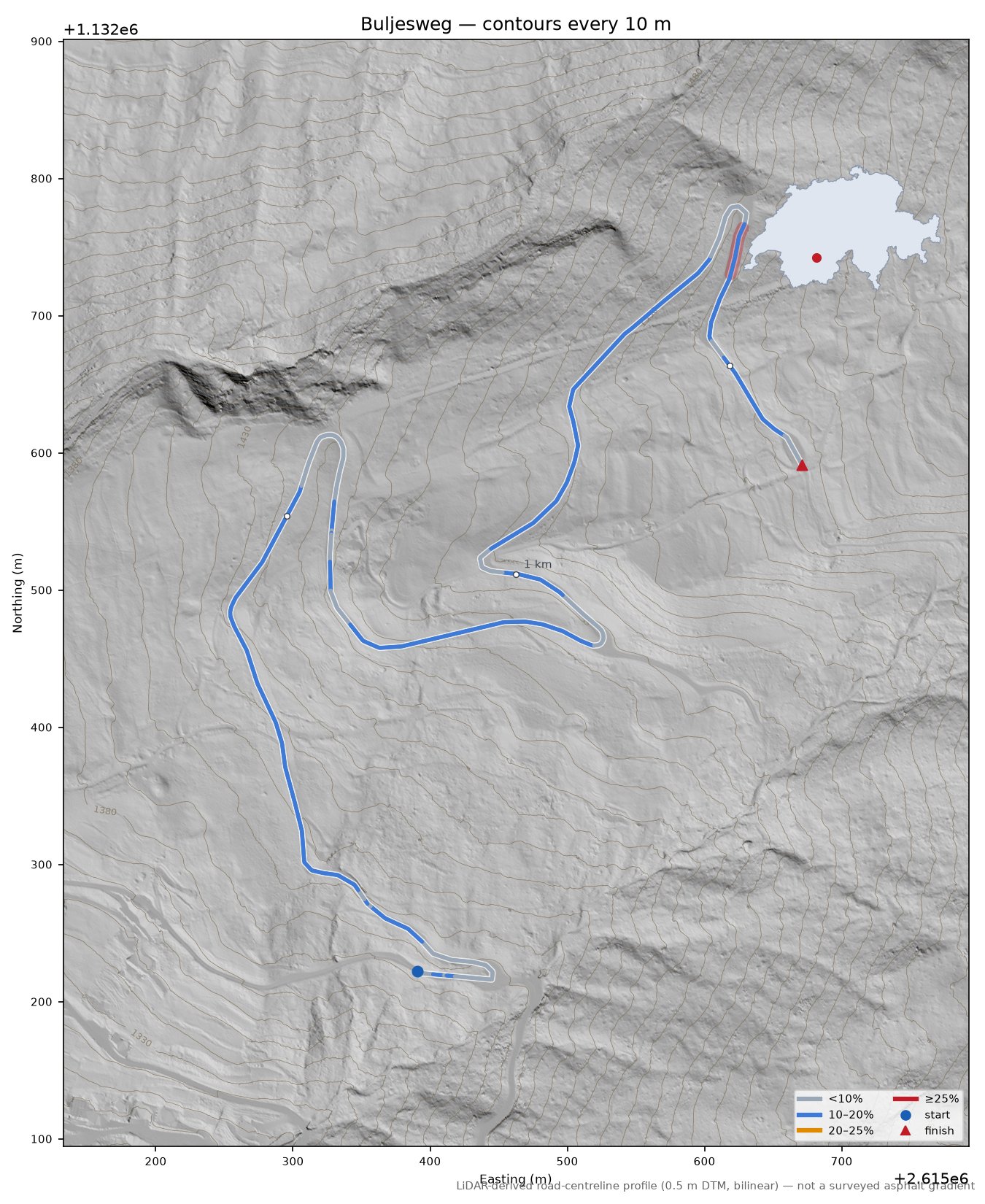 Buljesweg LiDAR hillshade map with contours