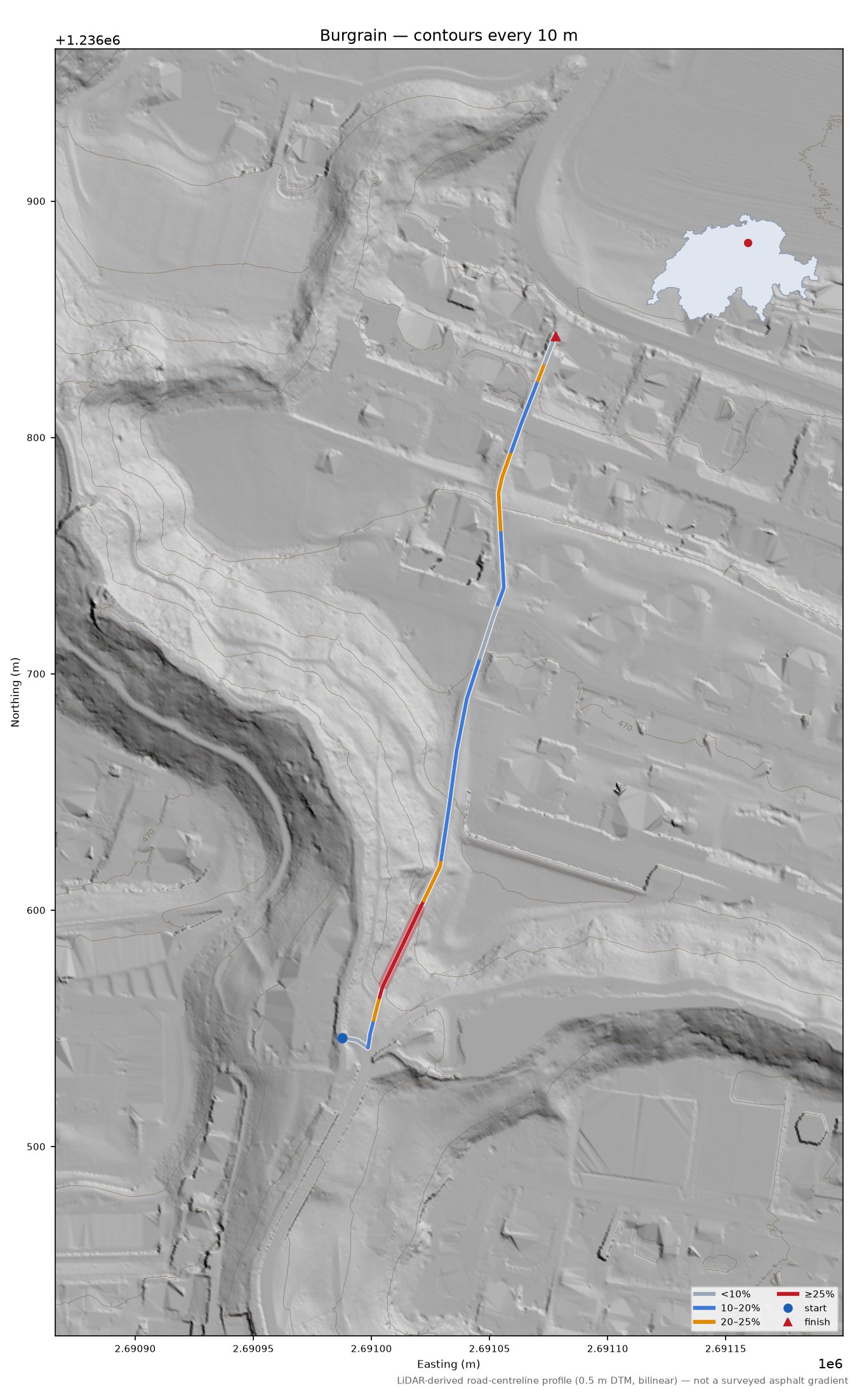 Burgrain LiDAR hillshade map with contours