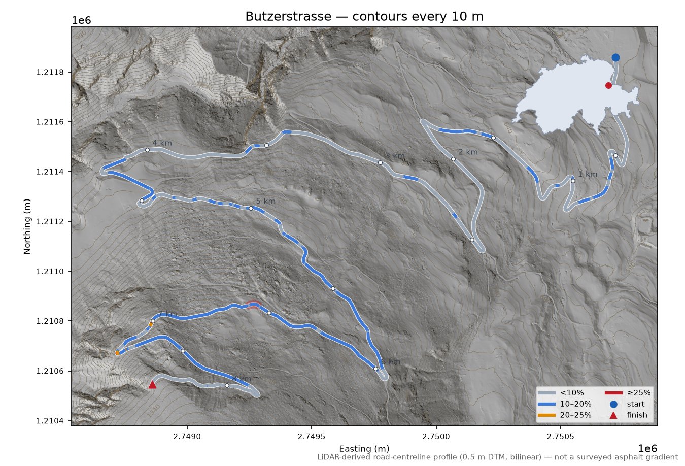 Butzerstrasse LiDAR hillshade map with contours
