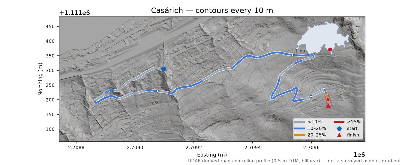 Casárich LiDAR hillshade map with contours