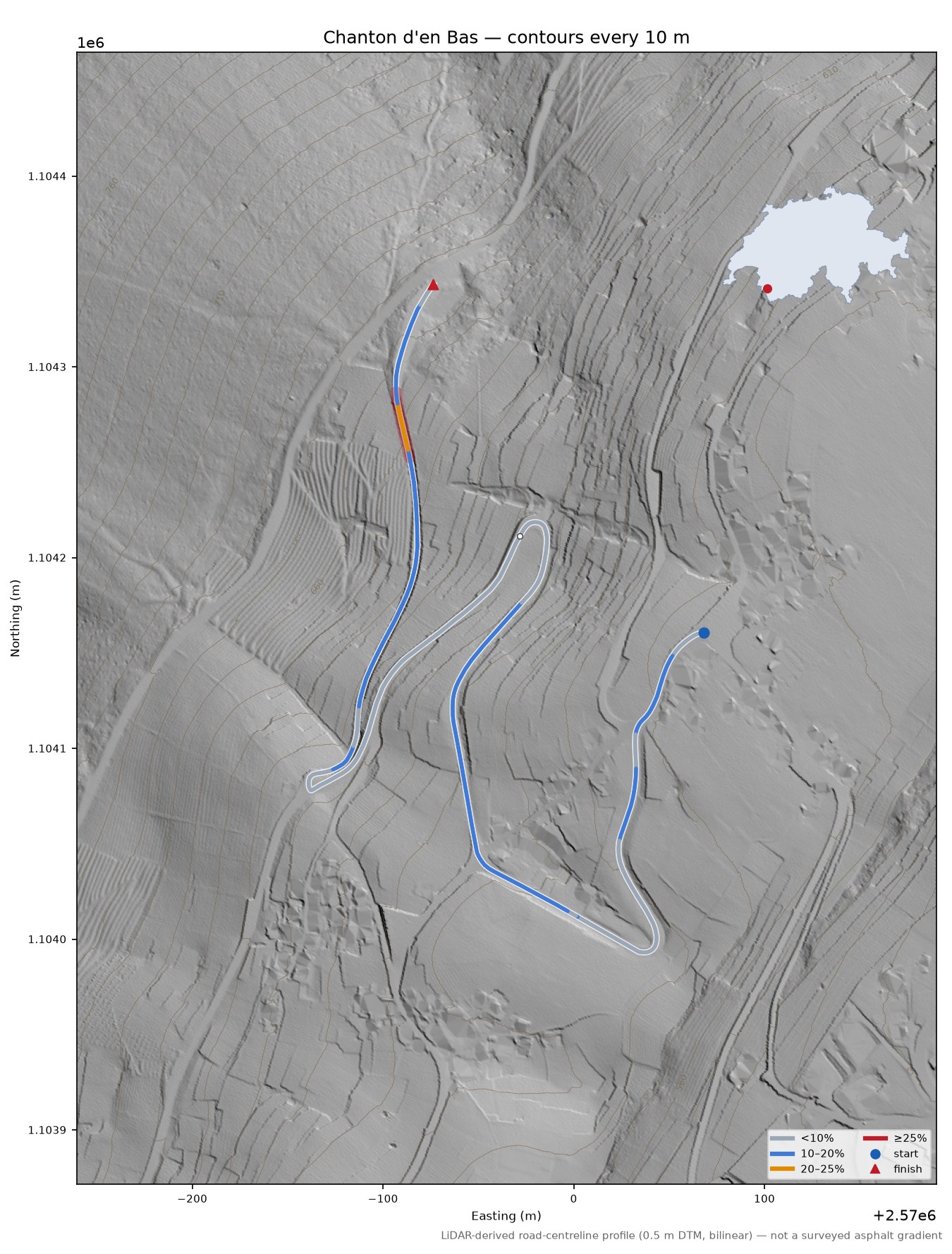 Chanton d'en Bas LiDAR hillshade map with contours